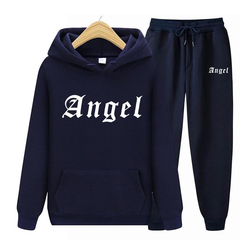 Damer Langermet Hettegenser Sett Angel Kreativitet Bokstavtrykk Mote genser Nyhet Skulderfall Klær Hette