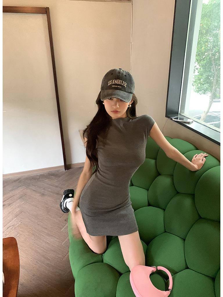 2026 Spring/Summer Elastic Half-High Collar Bodycon Dress - Hip-Hugging, Slimming Skirt for Women