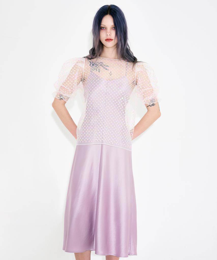 Wordog Bias Cut Acetate Drift Slit Dress Lavender