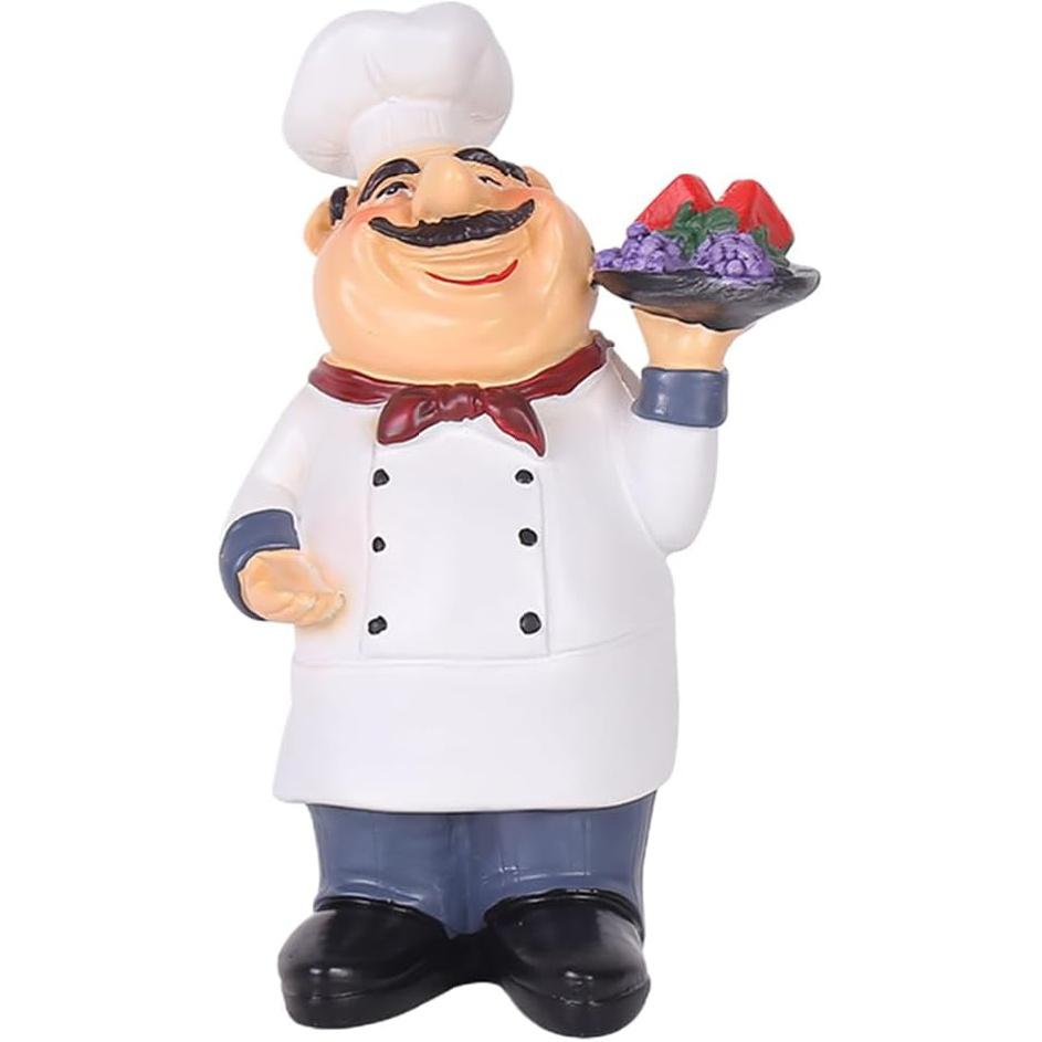 

Amosfun Мини-фигурка шеф-повара, держащего тарелку с фруктами, статуэтка шеф-повара для декора дома, кафе, магазина, уникальное кухонное украшение, 7,5 дюймов