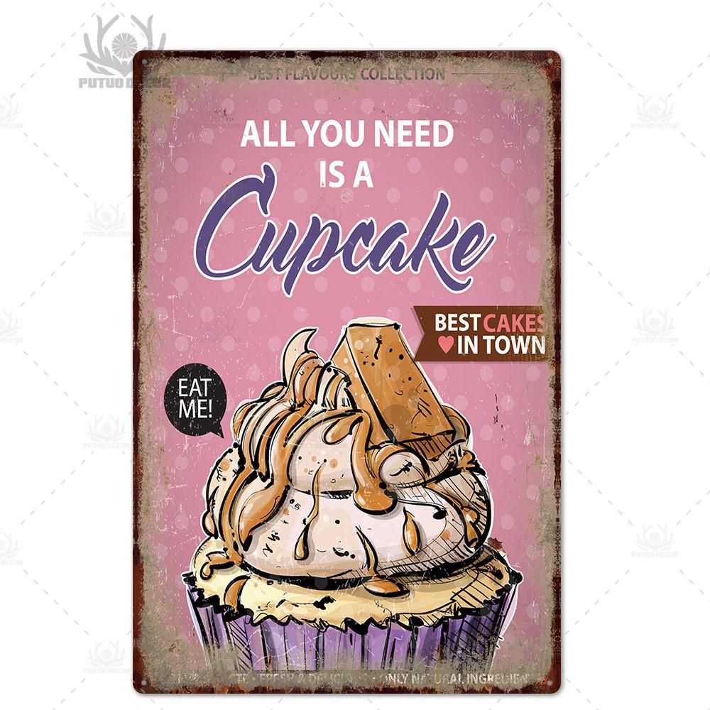 Putuo Decor  Cake Metal Poster Plaque Metal Vintage Bakery Kitchen Decor Sign  Wall Decor Metal Tin Sign