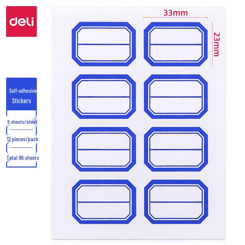 Deli Blue Frame Self-Adhesive Labels