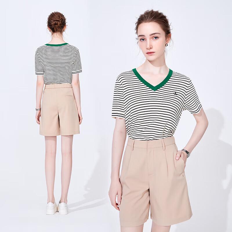 Navigare Women's Loose V-Neck Striped Short-Sleeve Knit Top