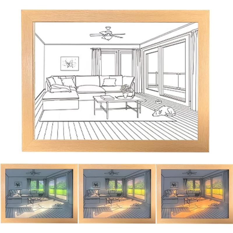 Hölzerne LED-Lichtmalerei Tischlampe USB Dimmbar Nachtlicht Dekorative Wandkunst Geschenk für Innenfensterdekoration