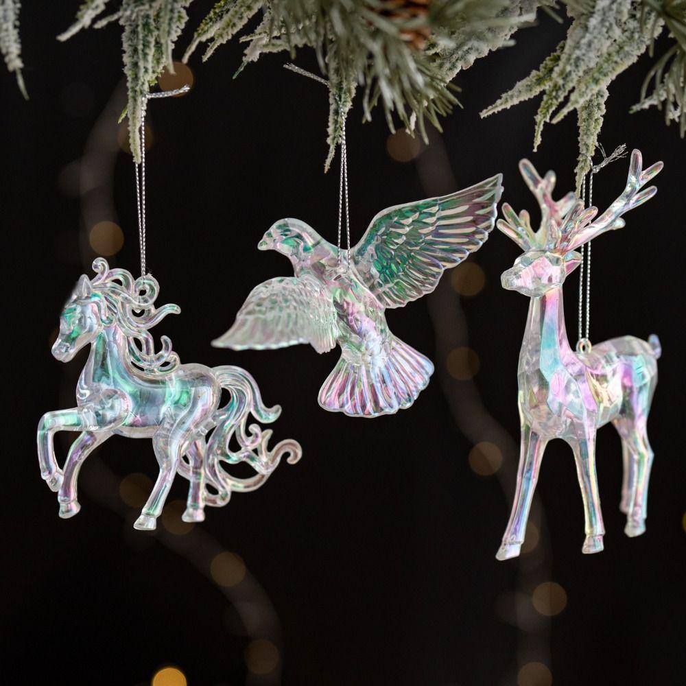 Acrylic Christmas Crystal Pendants Transparent Crystal Clear Xmas Tree Ornament Snowflake Design Glitter Hanging Ornaments