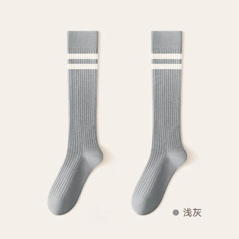 Women Striped Cotton Long Socks Japanese Jk Black White Knee High Stockings Long Tube Leg Solid Color Girls Students Warm Socks