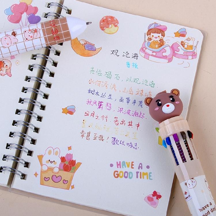 10 in 1 Multicolor Ballpoint Pen Lovely Bear Ballpoint Pen 0.5mm Multicoloured Pen Retractable Ballpoint Pen for School