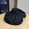 Spring and Summer New Pearl Eaves Empty Top Hat Women's Foldable Sunshade Sunscreen Hat Shows the Face Small Beach Versatile