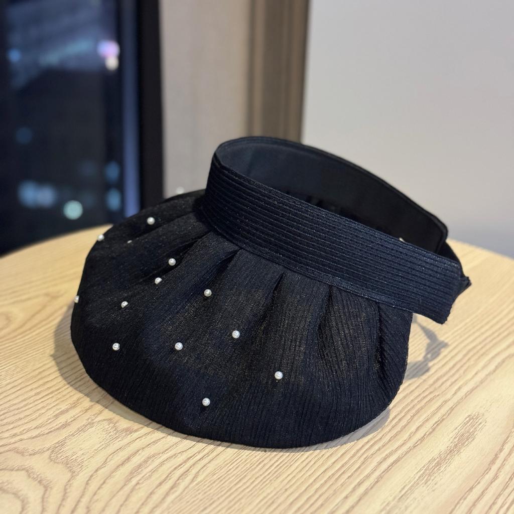 Spring and Summer New Pearl Eaves Empty Top Hat Women's Foldable Sunshade Sunscreen Hat Shows the Face Small Beach Versatile