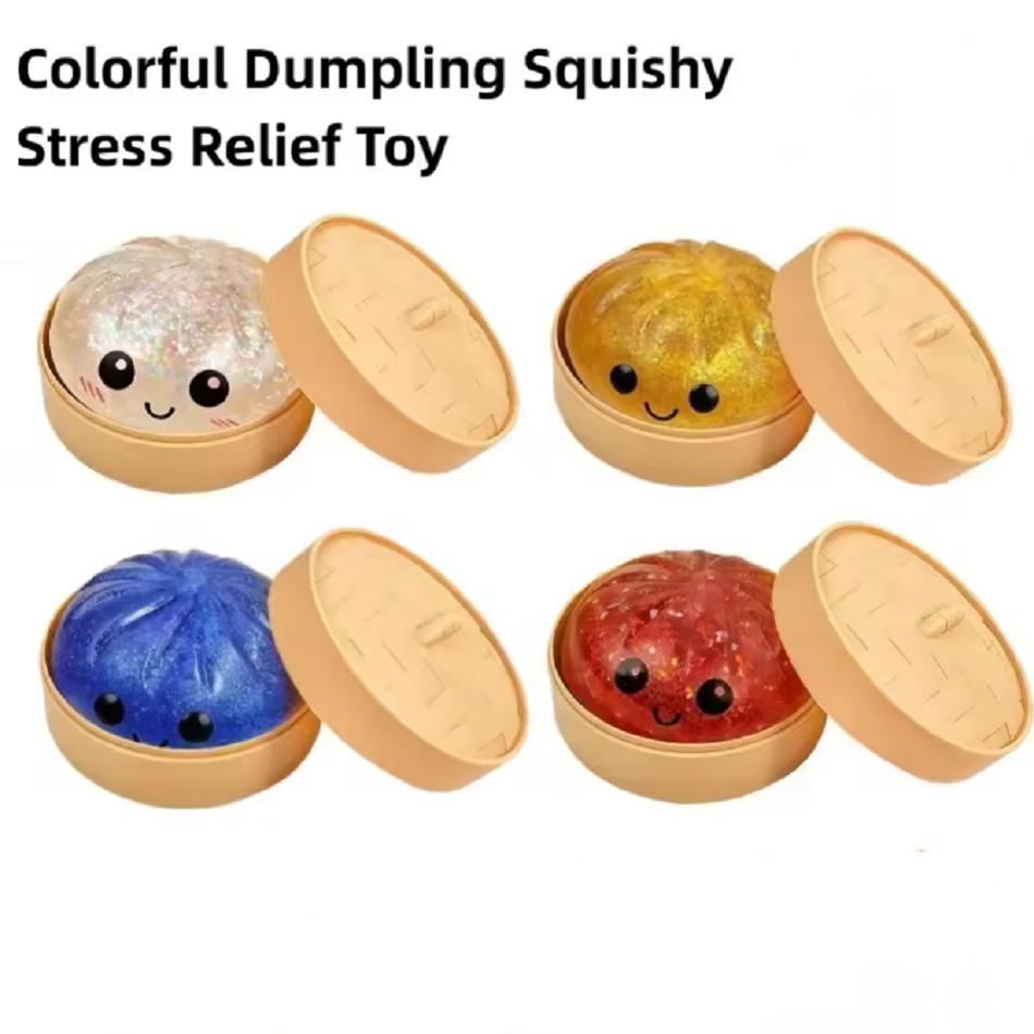 New Glitter Dumpling Squishy Box Dumplings Squishy Anxiety Relief Fidget Soft Squeeze Decompression Dough