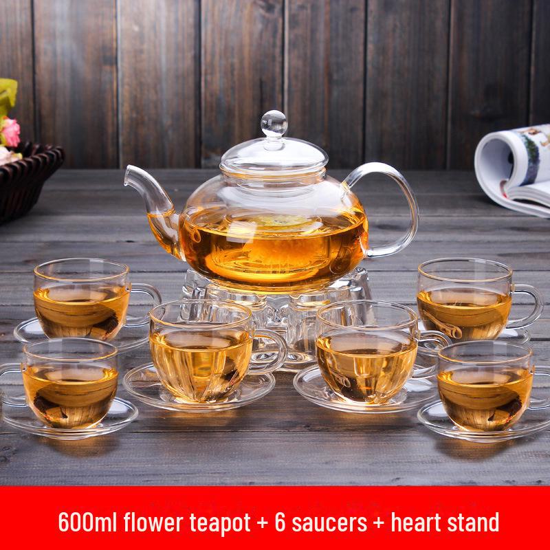 High-Temperature Resistant Glass Teapot Set with Thickened Borosilicate Teacups for Kung Fu Tea.