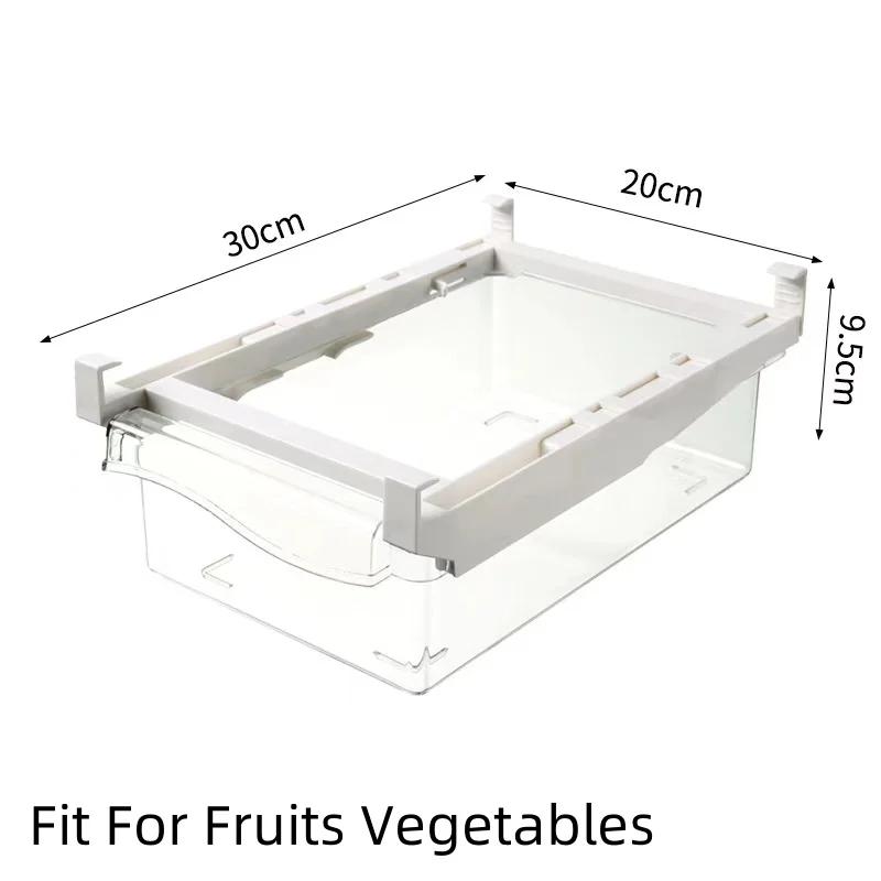 Kitchen Storage Box Fruit Vegetable Preservation Organizer Transparent Egg Container Under-shelf Refrigerator Drawer Silver Tray