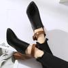 Women Ankle Boots Black Chunky High Heel 7CM Color Matching Buckle Bota Back Zip Casual Female PU Learther Botines Chelsea