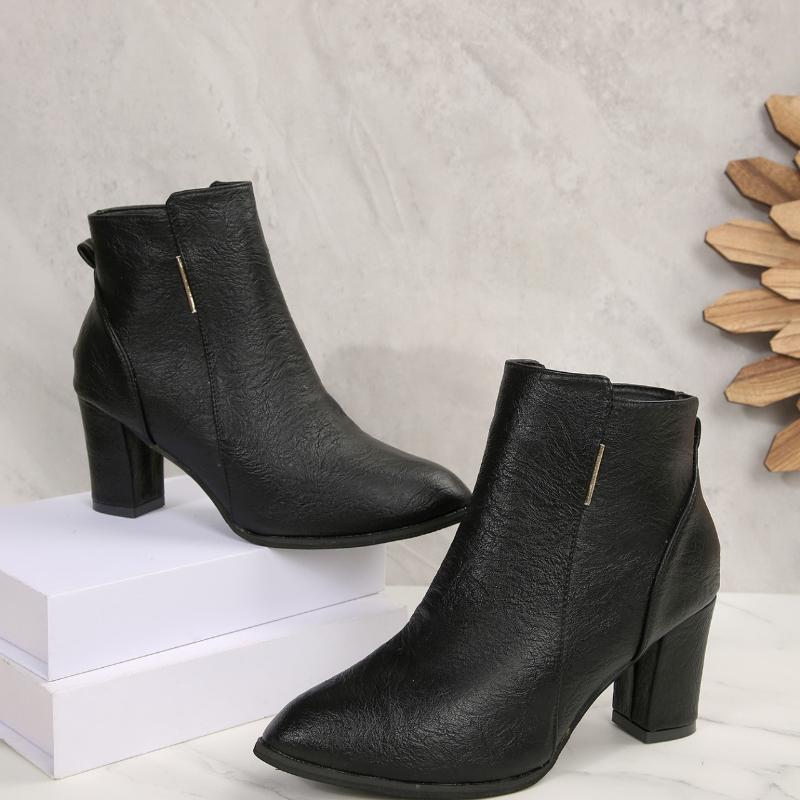 Winter New Women'S Fashion Boots With Side Zipper Short Sleeve Elegant Pointed Coarse Heel Women'S Shoes