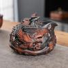 Yunnan handmade purple pottery full of industrial carving travel tea set, one pot and two cups, portable hand-held teapot, outdoor travel tea