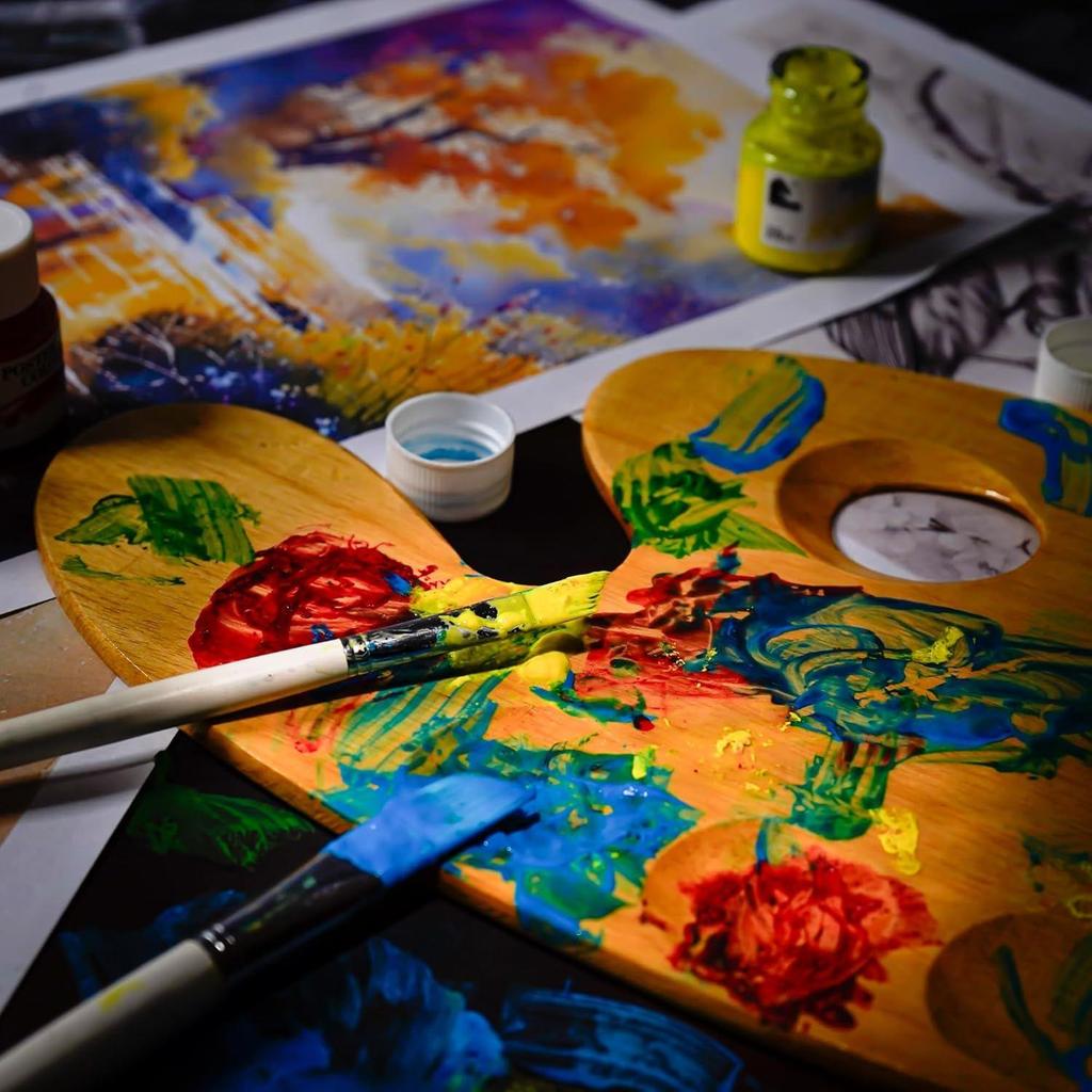 Wooden Painting Palette - 36x21cm Handmade Paint Palette with Thumb Hole for Acrylic, Oil, Gouache Watercolor Painting