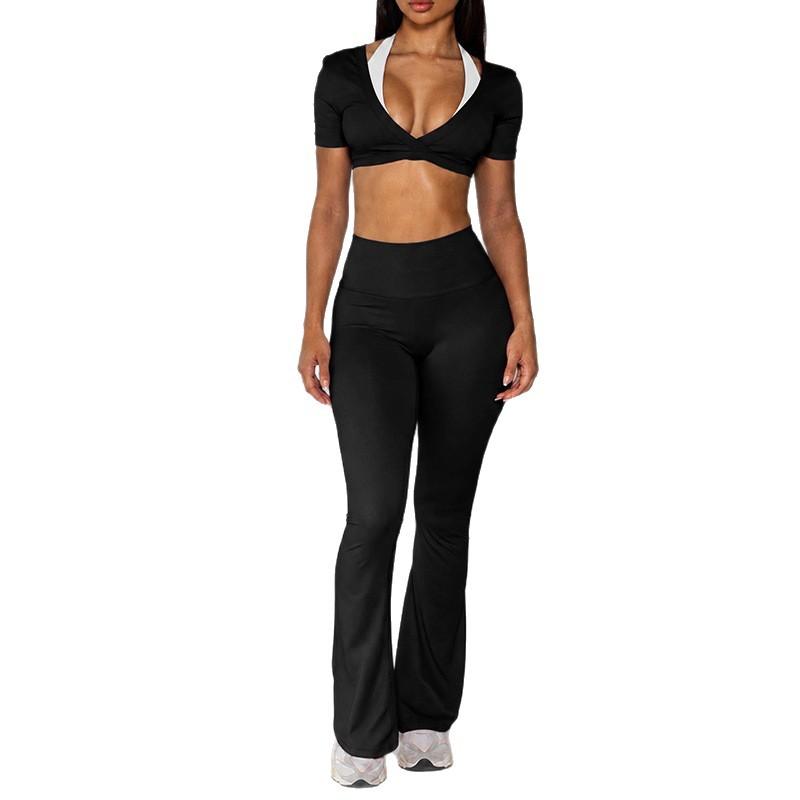 Chen Shijie Europe and the United States New Three-piece Yoga Suit Contrasting Color Quick-drying Sports Suit Sexy Slim Fitness Suit
