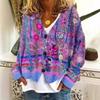 Womens Christmas Print V-Neck Open Front Cropped Long Sleeve Knit Sweater Loose Fit Casual Style