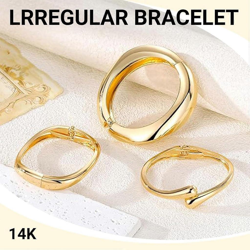 Set of 3 Chunky Gold Bangles for Women 14K Gold Plated Trendy Wide Open Bangle with Hinge Delicate Minimalist Jewellery Gifts