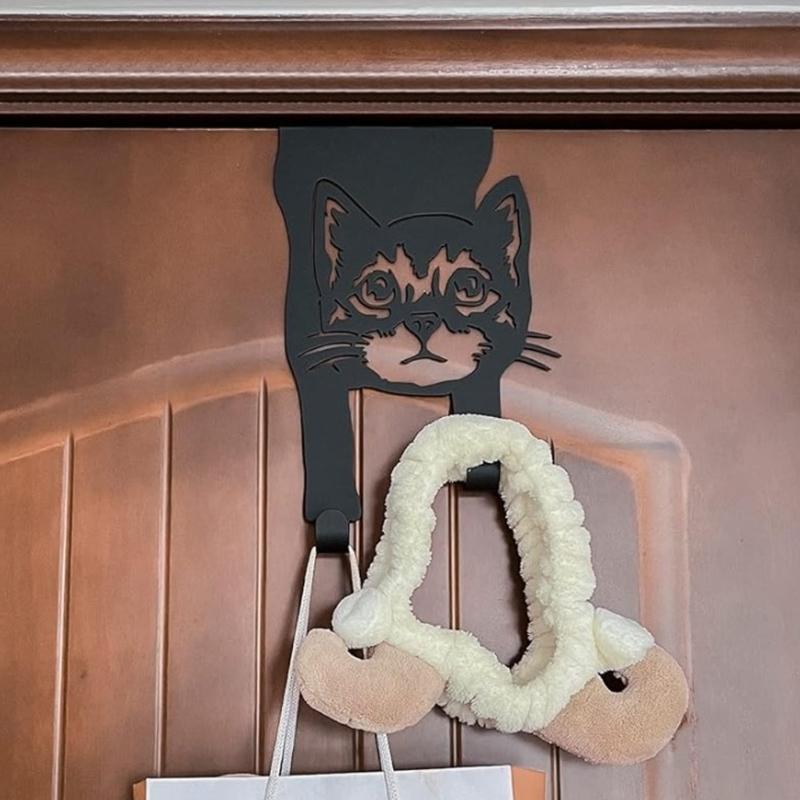 Декоративні Силуети Кішок Металевий Гачок на Двері Тваринний Вішак для Пальта Капелюхів Декорація для Ванної Кімнати Домашній Аксесуар для Зберігання