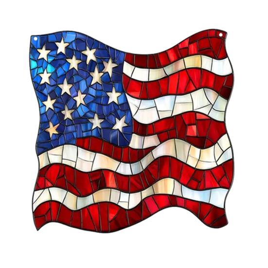 4th of July Suncatcher for Window Hanging Acrylic Stained Glass Heart/Eagle Ornament Patriotic Red White Blue Sun Catcher Panel for Memorial Day Decor
