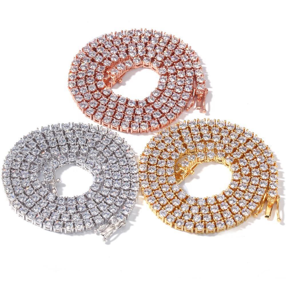 UWIN Classical 5A CZ Tennis Chain Necklace 2mm 3mm 4mm 5mm 8mm 1 Row Round CZ Tennis Necklace Hip Hop Icy Jewelry