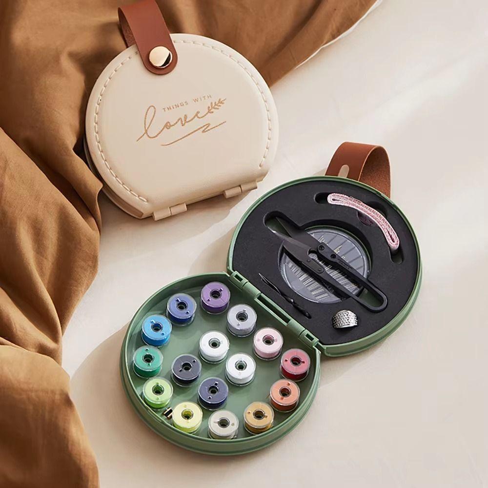 Portable Mini Sewing Set PU Leather Case Needle Threads Box Travel Sewing Kit  Manual Sewing