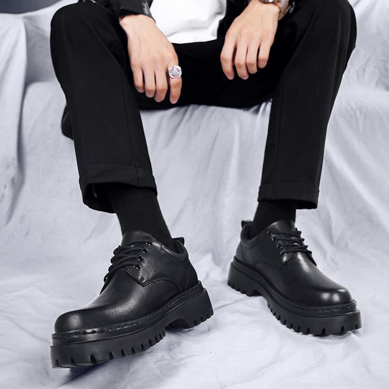 Fashion Black thick soled men's leather shoes Retro minimalist versatile design style Office Fashion Party Adult classic luxury shoes