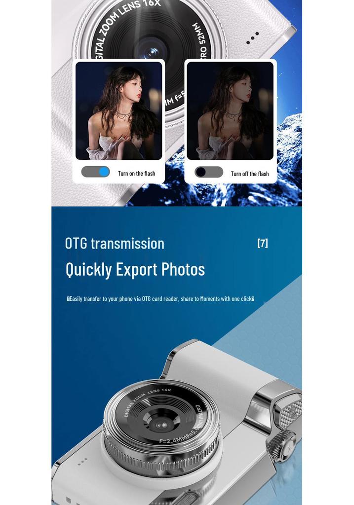 Campus Vlog High-Pixel Dual-Lens Camera with 16X Zoom and HD Video Recording