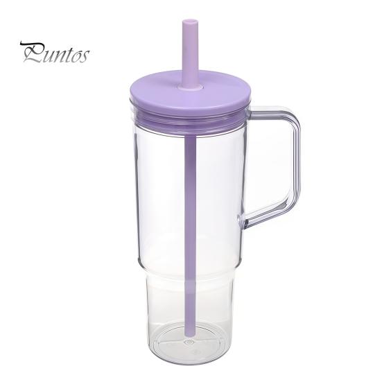 Clear Plastic Water Bottle with Straw And Lid, 40oz Large Capacity Tumbler BPA-free Drinking Cup Handle, Leak Proof Sports for School Travel Reusable
