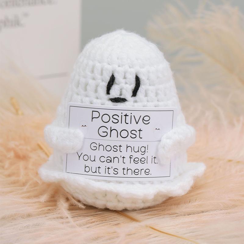 Funny Crochet Emotional Support Cloud Doll With Card Desktop Ornament Handmade Knitted Cake Dolls Christmas Gifts Home Decor