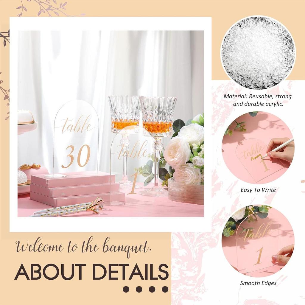 Arch Acrylic Sign 30-piece Blank Sheet Clear Table Number Display Stand For Party Events Reception Wedding Restaurant Engagemen