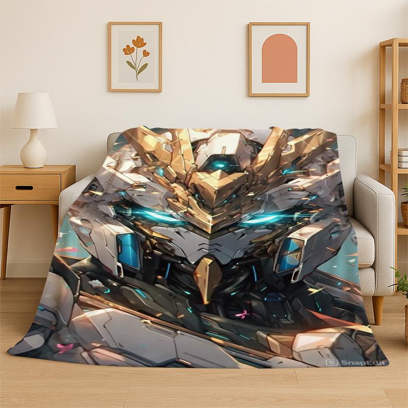 Classic Gundam Cartoon Robot Flannel Blanket Soft Warm Throw Blanket for Bedroom Living Room Bed Travel Camping Picnic Kids