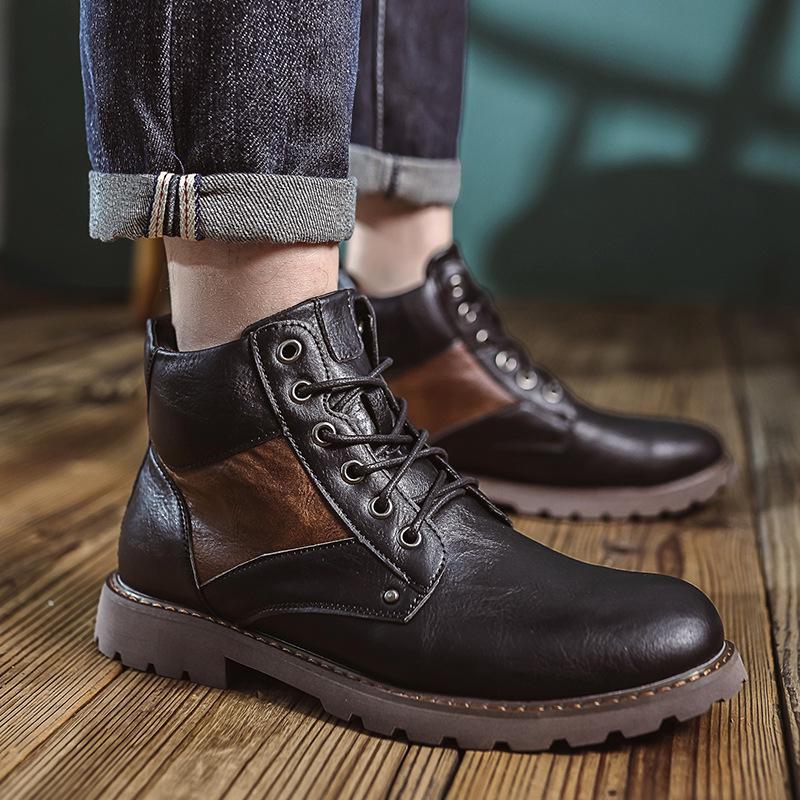Herren-Martin-Stiefel aus Retro-Leder mit seitlichem Reißverschluss - Britische Arbeitsstiefel aus mittelhohem Rindsleder für Herbst/Winter