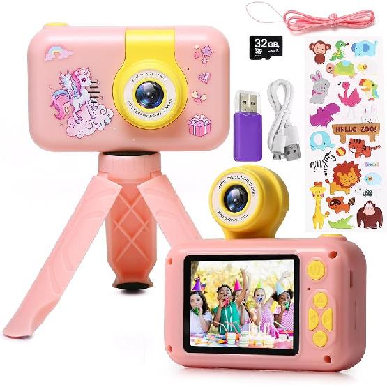 Kids Camera,2.4in IPS Screen Digital Camera,180°Flip Lens Camera,Children Selfie Camera with Playback Game,Christmas/Birthday Gift for 4 5 6 7 8 9