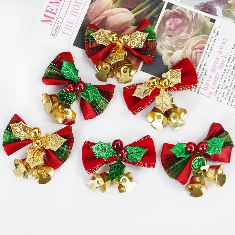 6pcs Christmas Bow With Bell Mini Xmas Tree Bowknot Pendant Ornaments For Home Decoration 2024 Navidad New Year Party DIY Gifts