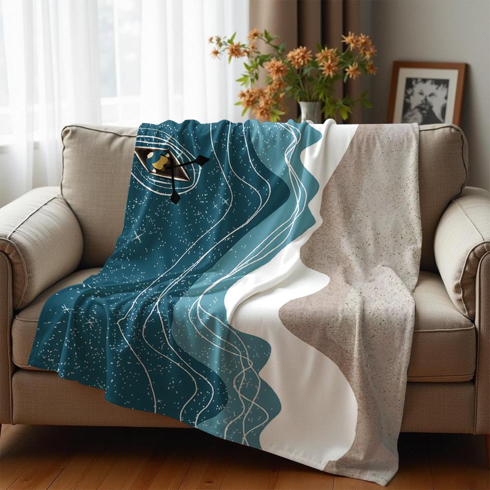 Minimal Ocean Shore Anime Cartoon Flannel Blanket Soft Warm Throw for Bedroom Sofa Car Kids Holiday Gift
