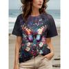 Moda Estiva Maglietta da Donna Fiori Bellissimi Stampa Elegante Casual Manica Corta Girocollo T-shirt Girocollo Top Regular