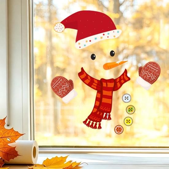 Festive Indoor Wall Art Christmas Snowman Static Window Stickers, Removable PVC Glass Decals, Waterproof Seasonal Door Stickers Winter Clings for Home