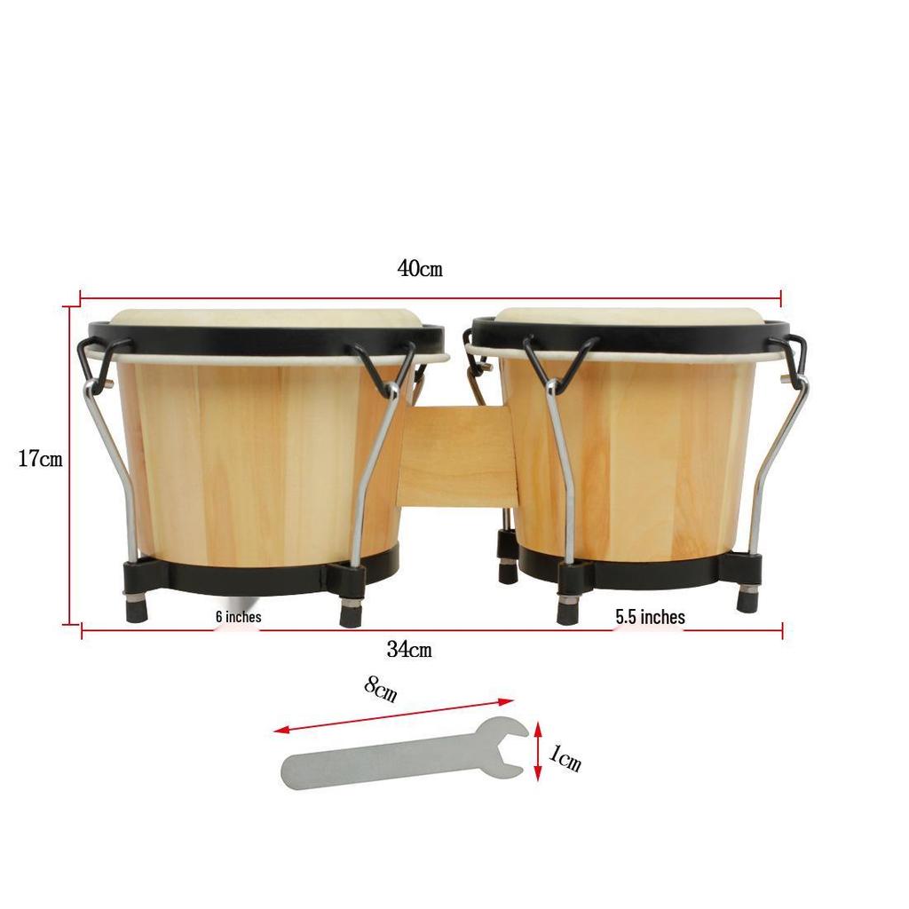 5.5-6 Inch Sheepskin Bongo Drum Set: Original Wood Color Hand Percussion Instrument