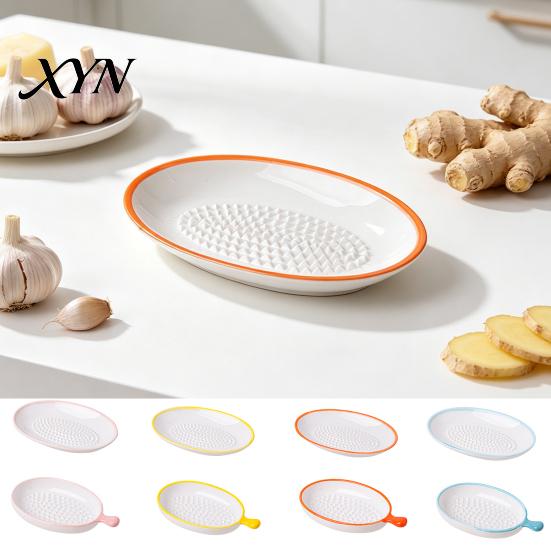 Ceramic Garlic Grater Plate for Food Prep, Multifunctional Ginger Grinder Bowl Mincer Dish, Non Slip Masher Cheese Nutmeg Grinding