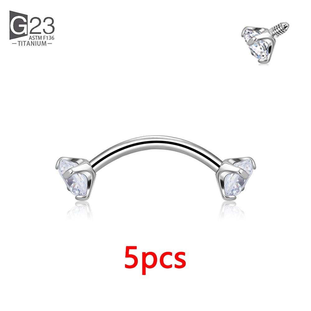 5Pcs G23 Titanium 16G CZ Tragus Eyebrow Piercing Body Jewelry Labret Lip Ring Stud Earrings Septum Nose Rings Internal Thread