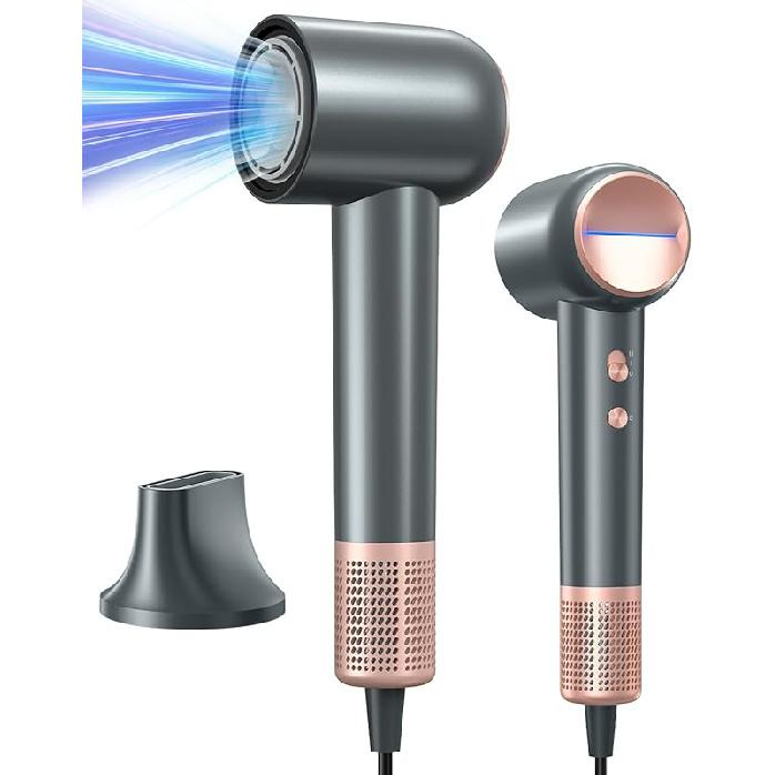 Hair Dryer, 130000 RMP High-Speed Brushless Motor Blow Dryer for Fast Drying, 500 Millions Negative Ionic Hairdryer with Nozzle for Travel Salon, 4