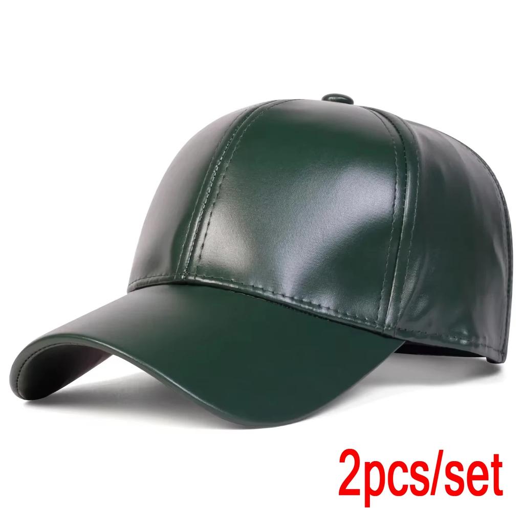 Unisex Leuchtpanel Unifarbene PU-Leder-Baseballkappen Frühling Herbst Outdoor Verstellbare Freizeitkappen Papa-Hut Sonnenschutzhut