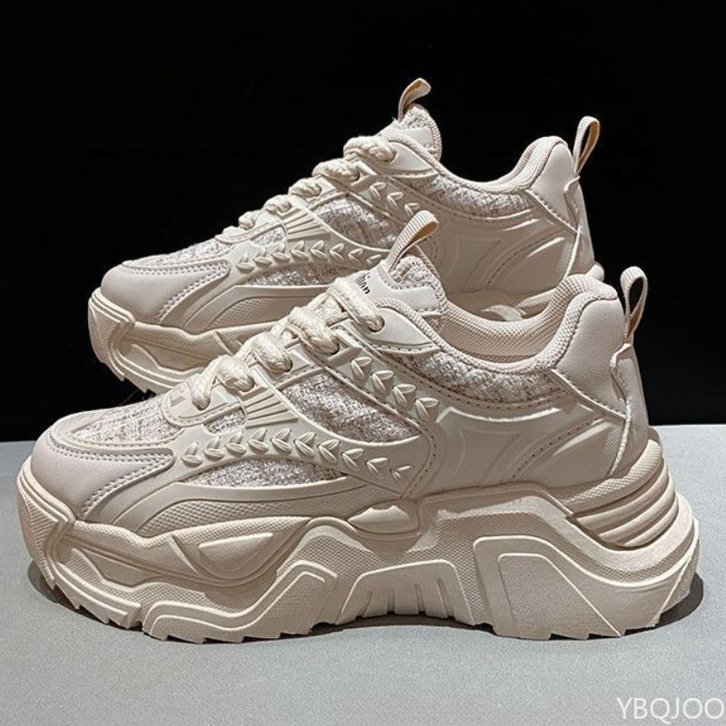 Dámské jarní podzimní nové sportovní boty na silné podrážce s prodyšnou síťovinou Všestranné boty pro volný čas zvyšující výšku pro ženy