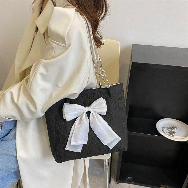 Módní velkokapacitní taška Tote pro ženy, nová taška přes rameno s mašlí, módní trendy látková taška