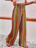 Bohemian Vintage Striped Wide-Leg High-Waist Drawstring Pants – Tropical Ethnic Style for Summer Vacations