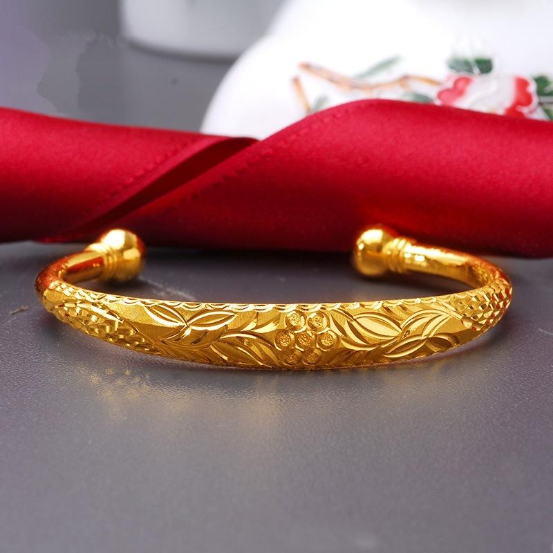 Gold Plated Bracelet Women's Smooth Bride Wedding Dowry Gift Lotus Open Bracelet Handpiece
