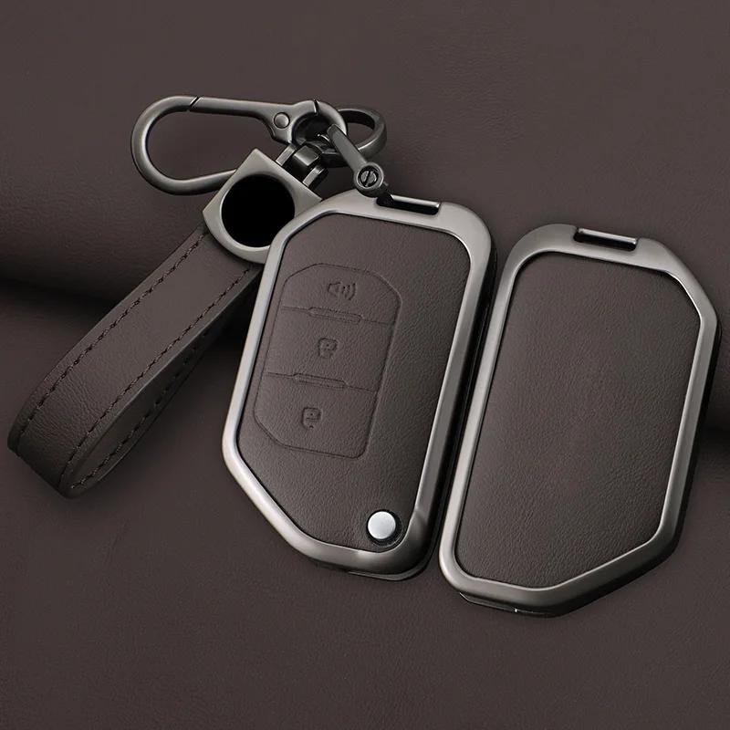 Interior Mouldings Car Flip Key Case Cover Shell Fob For Jeep Gladiator JT Sahara JLU Wrangler JL Rubicon 2018 2019 Alloy Leathe