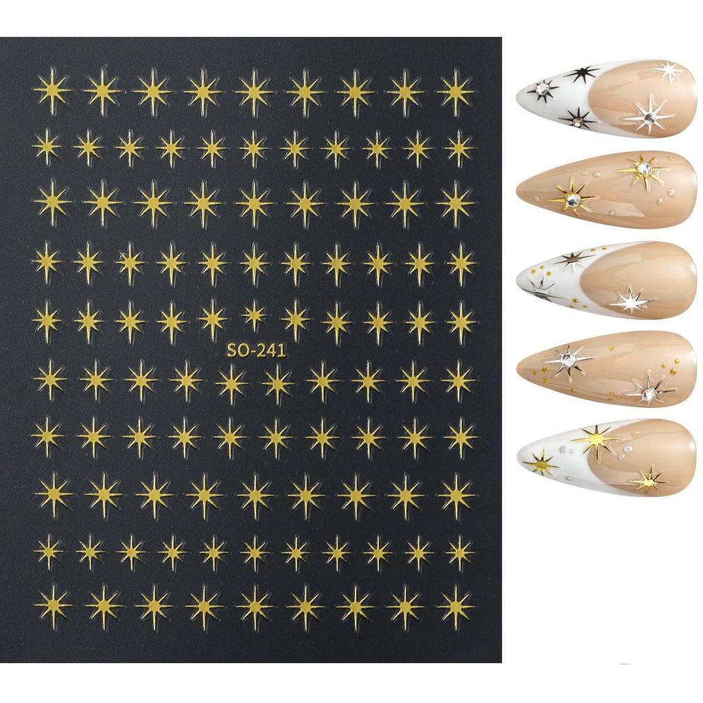 Gold Silver Star 3D Nail Stickers Flower Plants Nail Art Decals Floral Leaf Spring Sliders Manicure Decor